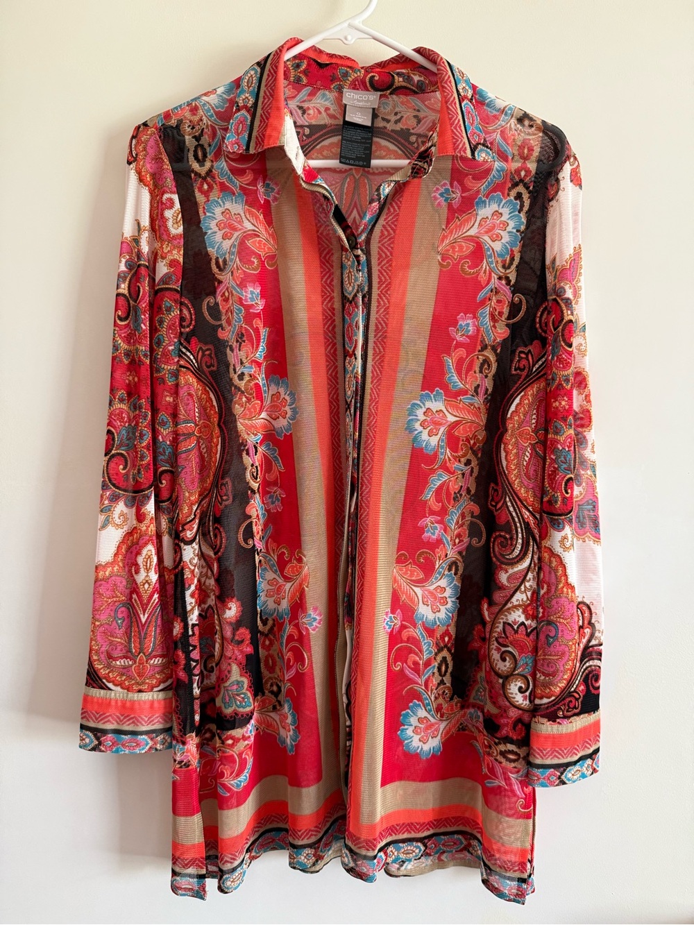 Chico's Travelers Collection Paisley Mesh Shirt Jacket/Tunic EUC